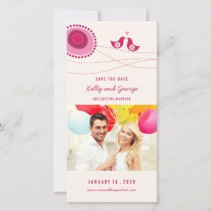 Rosa Kissing Love birds Whimsical Flower Dot Photo Spara Datumet