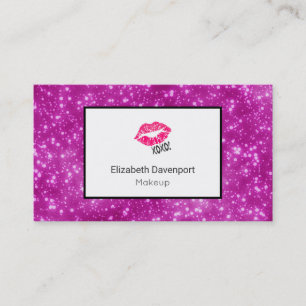 Rosa Kissy Läppar på Faux Rosa Glitter Professione Visitkort