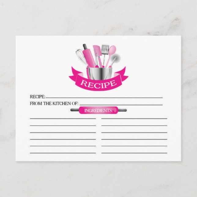 Rosa Kitchen Verktyg Möhippa Recept Cards Vykort (Framsida)