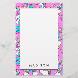 Rosa Kitschy glittermiga roliga unicorn och kattun Brevpapper