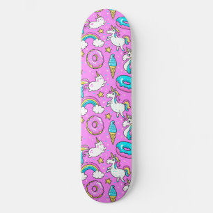 Rosa Kitschy glittermiga roliga unicorn och kattun Mini Skateboard Bräda 18,7 Cm