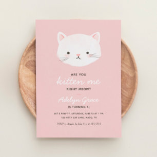 Rosa Kitten Girl Birthday Inbjudningar