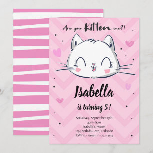 Rosa Kitten Girls Birthday-inbjudan Inbjudningar