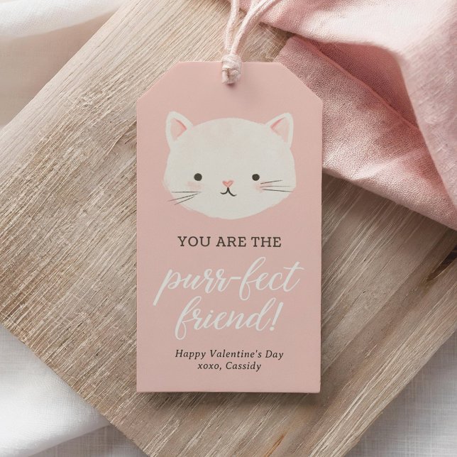 Rosa Kitten Kids Valentines day Presentetikett (Skapare uppladdad)