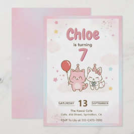 Rosa Kitty Födelsedagsfest för Flickor Söt Kawaii Inbjudningar