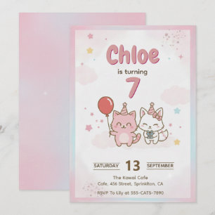 Rosa Kitty Födelsedagsfest för Flickor Söt Kawaii Inbjudningar