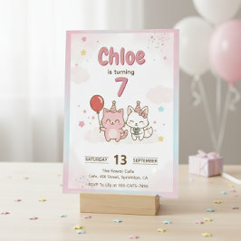 Rosa Kitty Födelsedagsfest för Flickor Söt Kawaii Inbjudningar
