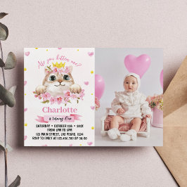 Rosa Kitty-Foto Födelsedagsinbjudan Inbjudningar