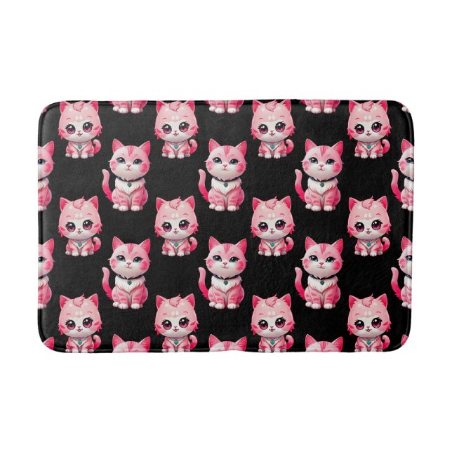  Rosa Kitty Katter Design Svart  Badrumsmatta (Framsidan)