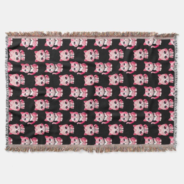  Rosa Kitty Katter Design Svart  Filt (Framsidan)