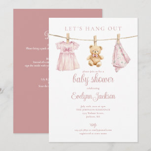 Rosa klädstreck för baby shower allt i ett inbjudningar