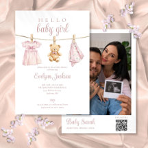 Rosa klädstreck för bebis-flicka Baby Shower Foto
