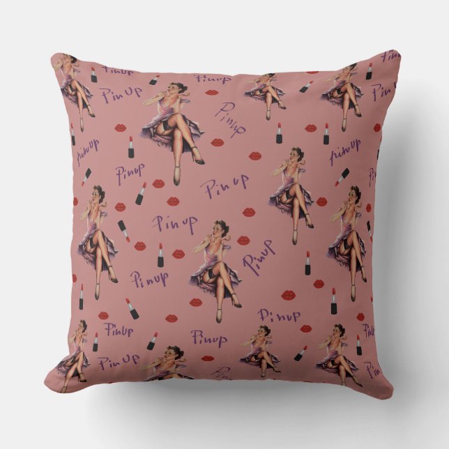 rosa klämmer upp flicka mönster kudde (Framsida)