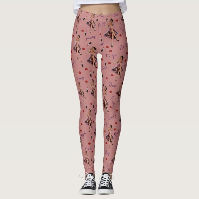 rosa klämmer upp flicka mönster leggings (Framsida)