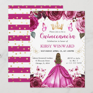 Rosa klänning Blondt hår Prinsessa Quinceanera Inbjudningar