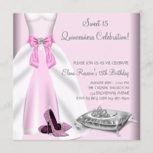 Rosa klänning högklackade skor Quinceanera Inbjudningar