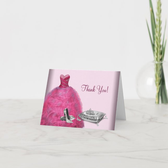 Rosa klänning högklackade tiara tackkort (Framsida)