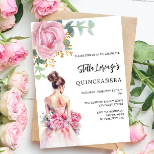 Rosa klänning ro blommigt Quinceanera lyxury Inbjudningar