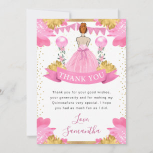 Rosa klänning Rödhårig prinsessa Quinceanera Tack Kort