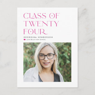 Rosa klass 2024 Modern minimalistisk examen Vykort