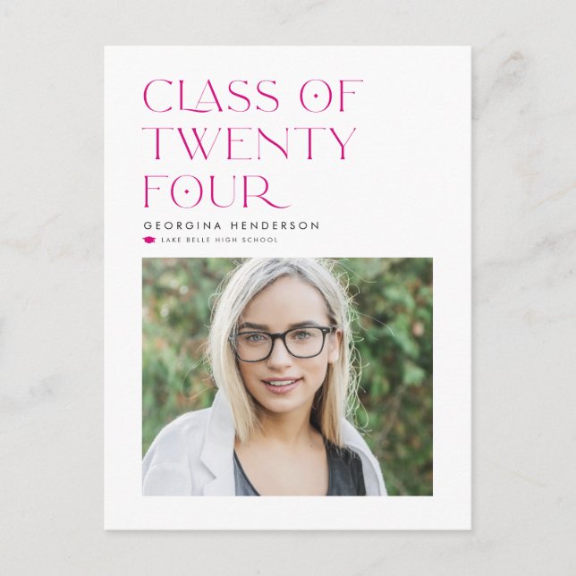 Rosa klass 2024 Modern minimalistisk examen Vykort (Framsida)