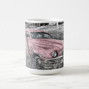 Rosa klassisk bil kaffemugg