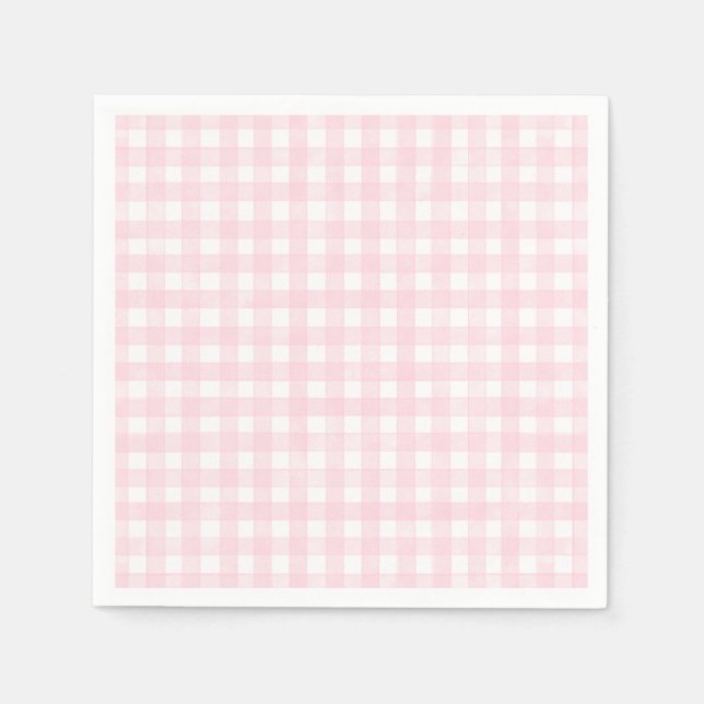 Rosa Klassisk Gingham Pappersservett (Framsidan)