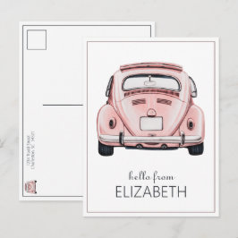 Rosa Klassisk Vintage Buggy Bug Bil Personlig Vykort