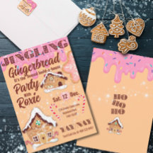Rosa klingande pepparkaksholiday-inbjudan