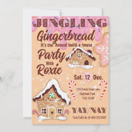 Rosa klingande pepparkaksholiday-inbjudan inbjudningar