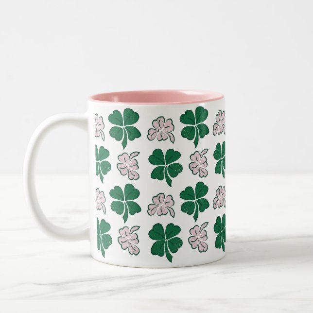 Rosa Klöver Shamrock Mönster St. Patrick's day Två-Tonad Mugg (Vänster)