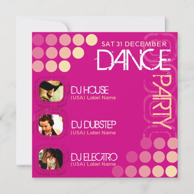 Rosa Klubb DJ Dance Party Photo Template Inbjudan (Framsida)