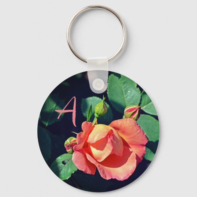 Rosa Knoppande Ros Monogram Motivation Nyckelring (Framsida)