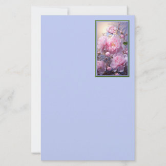 Rosa knoppar och blommor i pappersark