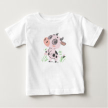 Rosa ko med blommor Söt djurkonsttryck