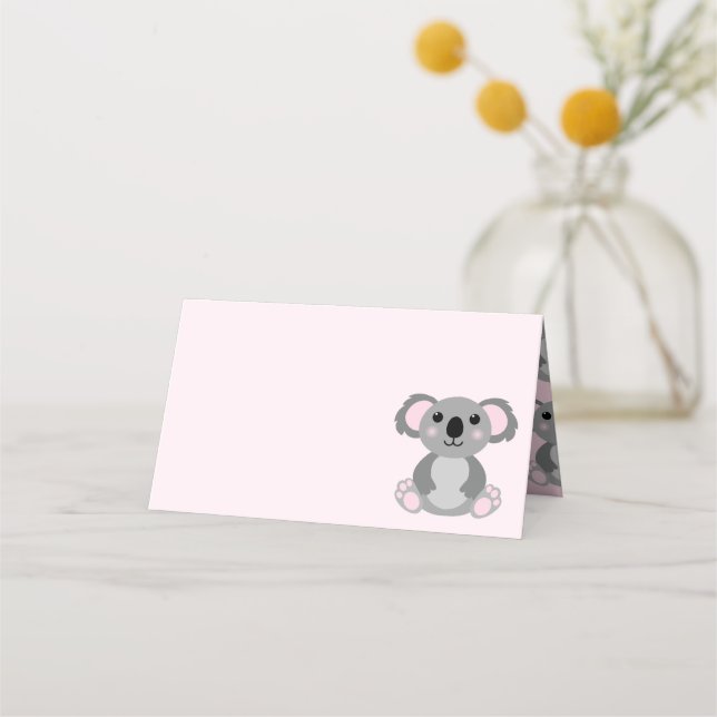 Rosa Koala Bear Baby Shower Placeringskort (Framsida)
