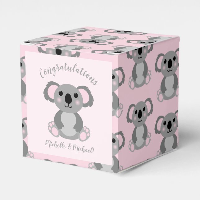 Rosa Koala Bear Baby Shower Presentaskar (Framsidan Sidan)