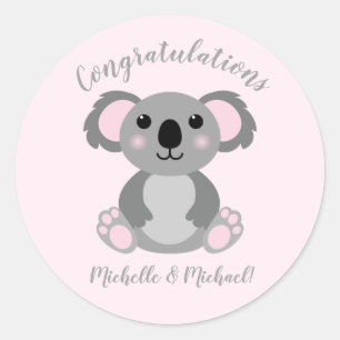 Rosa Koala Bear Baby Shower Runt Klistermärke