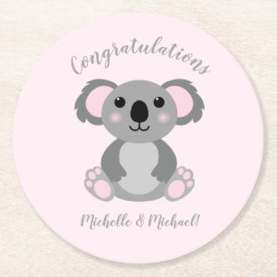 Rosa Koala Bear Baby Shower Underlägg Papper Rund