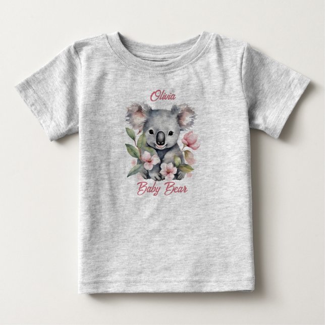 Rosa Koala Födelsedag med vattenfärg  T Shirt (Framsida)