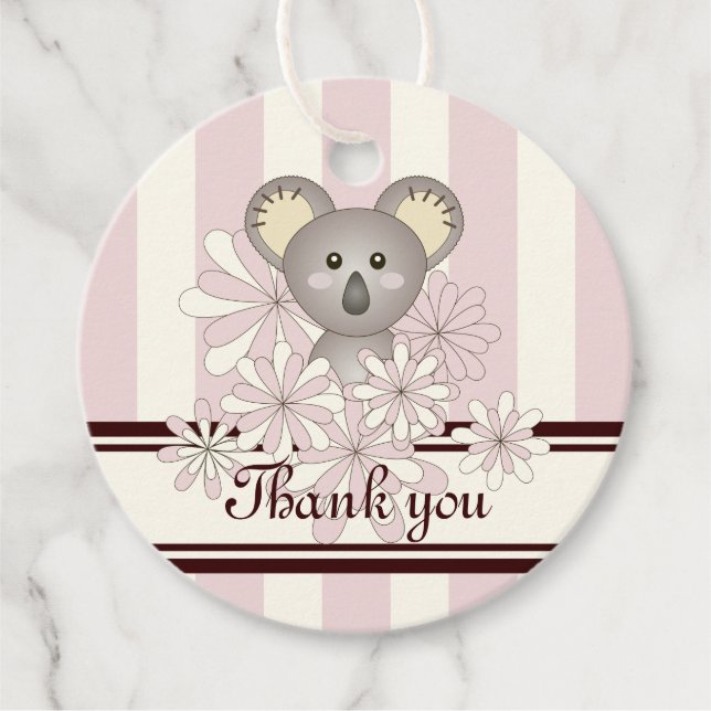 Rosa Koala Girl Baby Shower / Birthday Tack Gåvor Etiketter (Framsida)