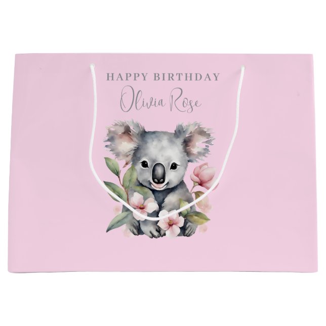 Rosa Koala Girls Birthday Gift Bag (Framsidan)
