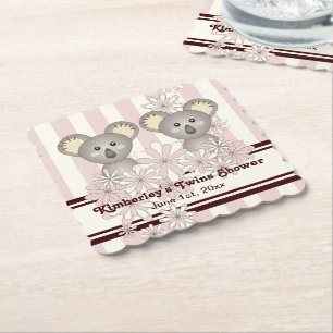 Rosa Koala Tvilling Flick Baby Shower / Barnkalas Underlägg Papper