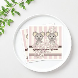 Rosa Koala Twin Girl Baby Shower / Barns födelseda Pappersservett