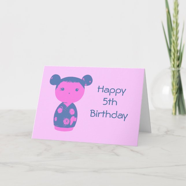 Rosa Kokeshi-blåkort Kort (Framsida)