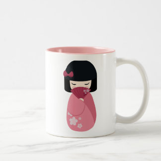 ROSA Kokeshi Doll - Cute Japansk Geisha Girl Två-Tonad Mugg