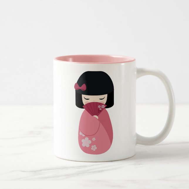 ROSA Kokeshi Doll - Cute Japansk Geisha Girl Två-Tonad Mugg (Höger)