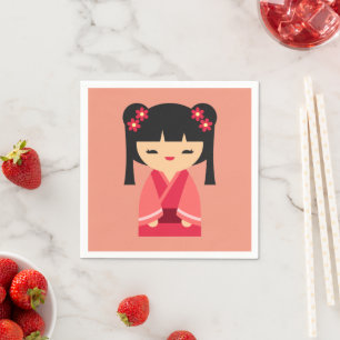 Rosa Kokeshi Japanska dockor Pappersservett