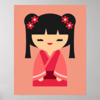 Rosa Kokeshi Japanska dockor