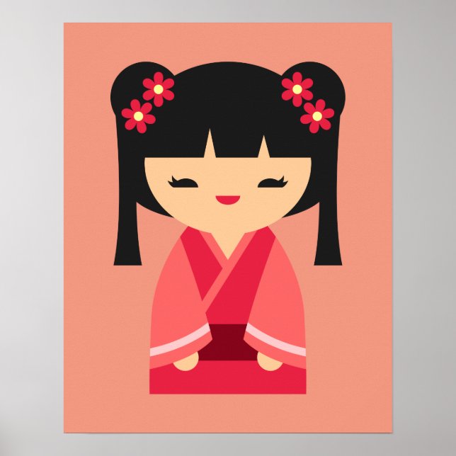 Rosa Kokeshi Japanska dockor Poster (Framsidan)
